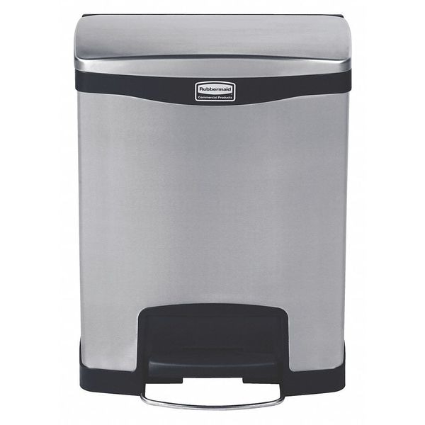 Rubbermaid Commercial 8 gal Rectangular Step Can, Black, 16 3/4 in Dia, Step-On, Stainless Steel - 1901985