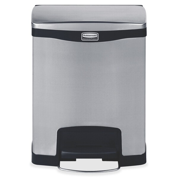 Rubbermaid Commercial 8 gal Rectangular Step Can, Black, 16 3/4 in Dia, Step-On, Stainless Steel - 1901985