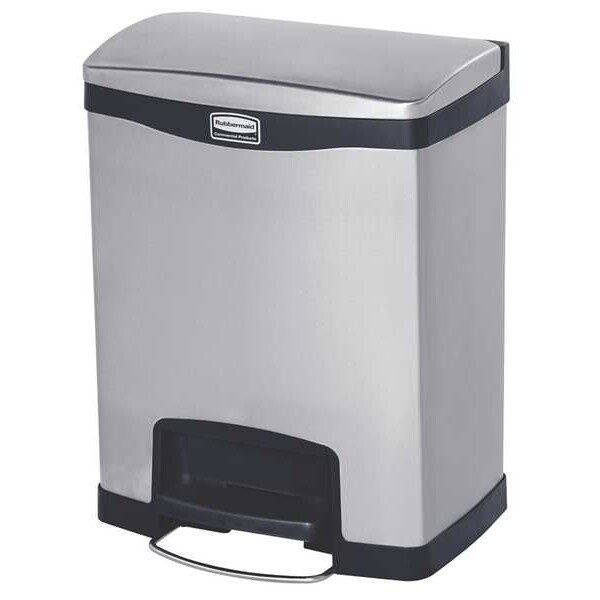 Rubbermaid Commercial 8 gal Rectangular Step Can, Black, 16 3/4 in Dia, Step-On, Stainless Steel - 1901985