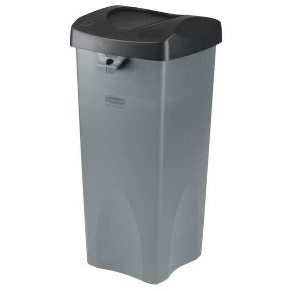 Rubbermaid Commercial 35 gal Square Trash Can, Gray, 20-1/4" Dia, Swing, Stainless Steel - 7YA67