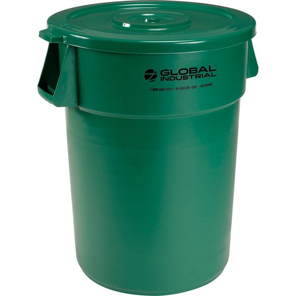 Global Industrial Plastic Trash Can with Lid, 44 Gallon Green - 240462GNCL