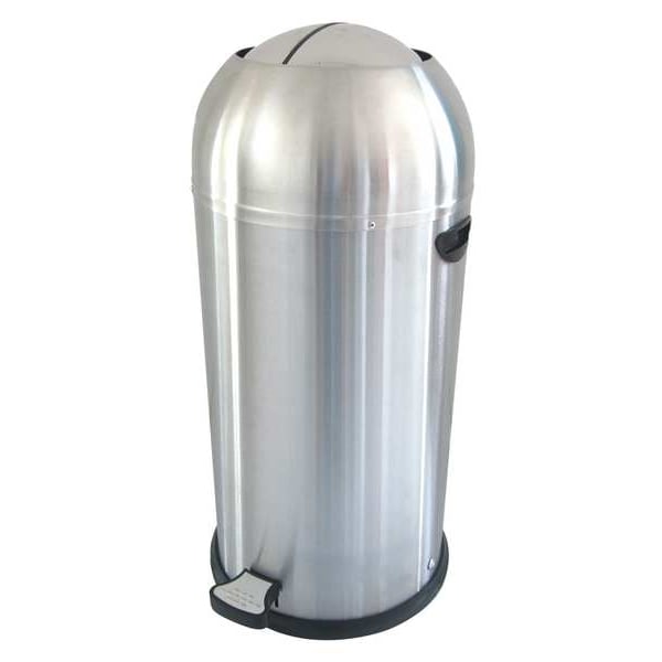 Zoro Select 10 gal Round Wastebasket, Silver, 13 3/4 in Dia, Step-On, Stainless Steel - 6ZCL4