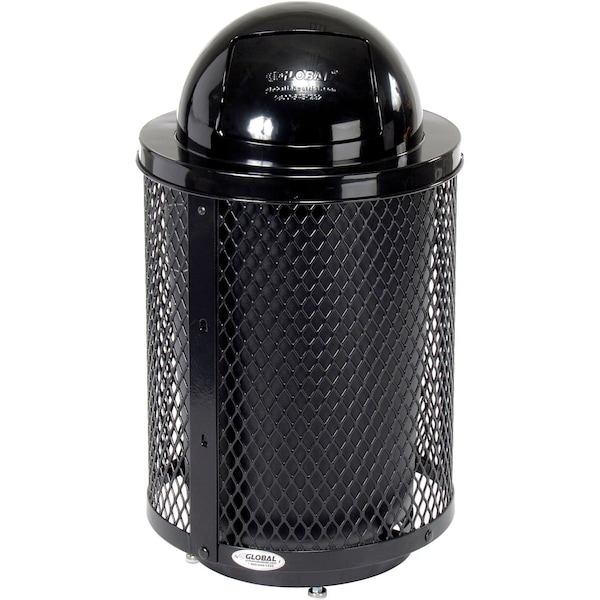 Global Industrial Outdoor Diamond Steel Trash Can With Dome Lid & Base, 36 Gallon, Black - 261948BKD