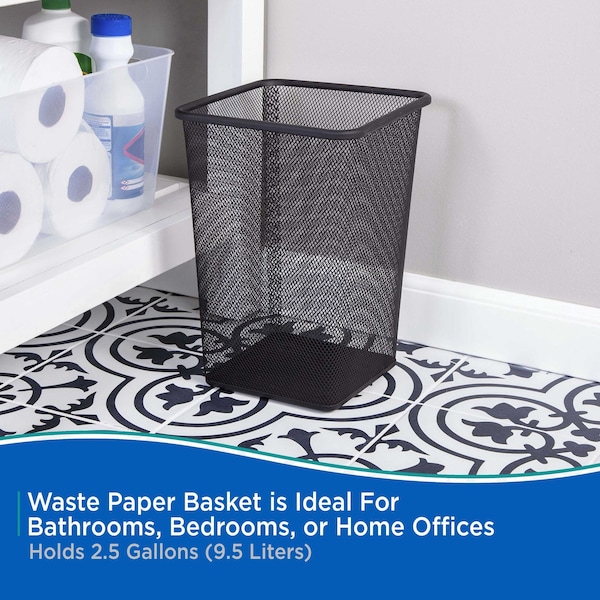 Kenney Mfg Round Waste Paper Basket, Black, Metal - KN68065