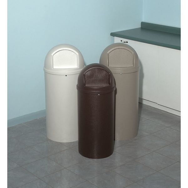 Rubbermaid Commercial 25 gal Round Trash Can, Brown, 18 in Dia, Swing, Plastic - FG817088BRN