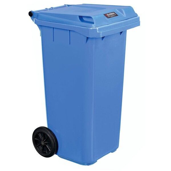 Global Industrial Mobile Trash Container with Lid, 32 Gallon Blue - 641338BL