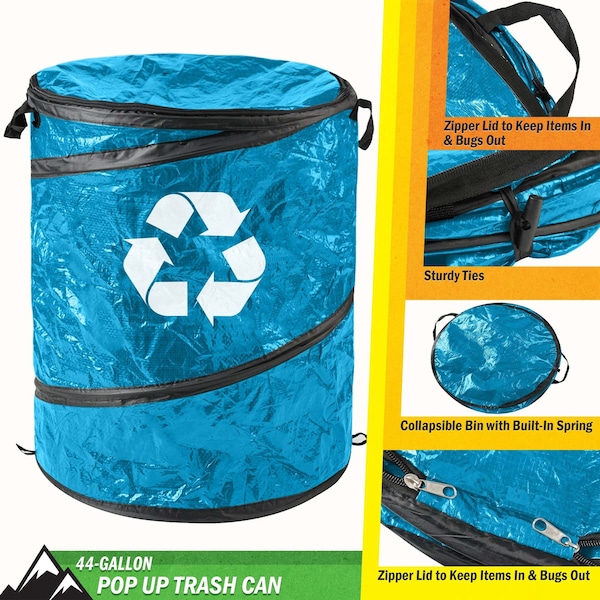 Wakeman Collapsible Trash Can - 44-Gallon Pop Up Bag Holder with Zippered Lid by Wakeman - 75-CMP1161