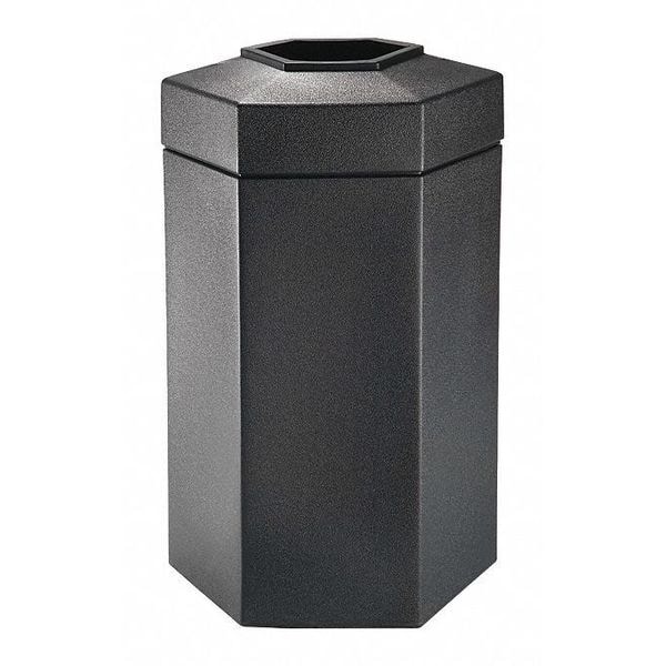 Commercial Zone Products 50 gal Hexagon Trash Can, Black, Open Top, Polyethylene - 737501