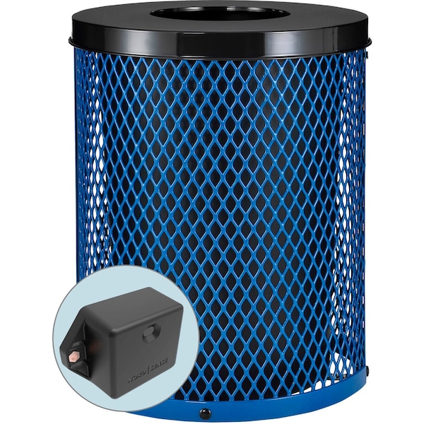 Global Industrial TrashTalk Thermoplastic Mesh Trash Can w/Flat Lid, 36 Gal., Blue - 261924BLT