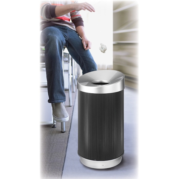 Safco 38 gal Round Trash Can, Black, 20" Dia, Open Top, Plastic - 9799BL