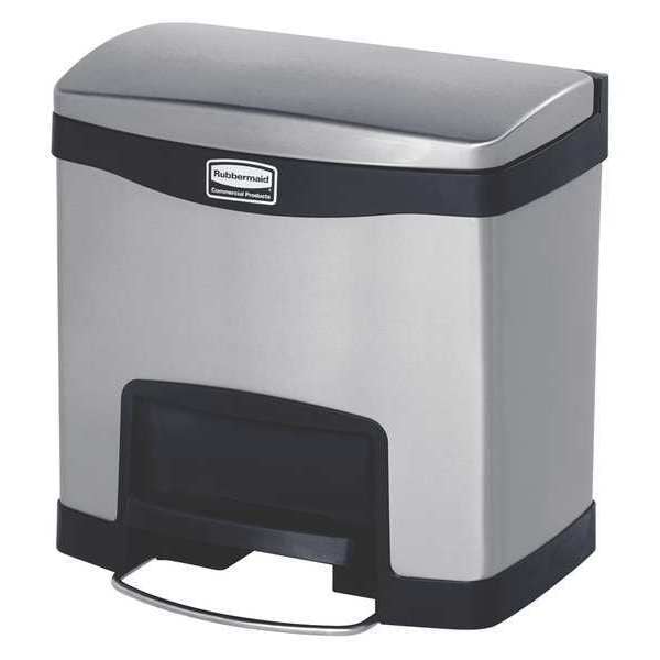 Rubbermaid Commercial 4 gal Rectangular Step Can, Black, 15 1/4 in Dia, Step-On, Stainless Steel - 1901982