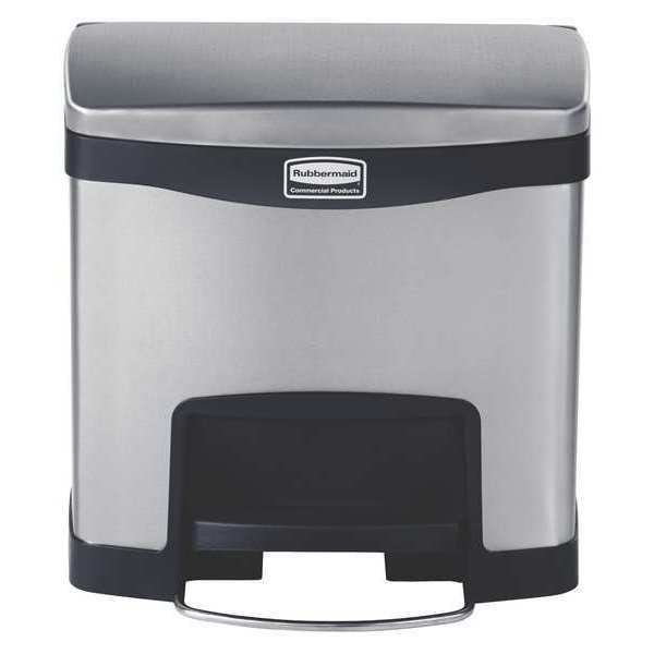 Rubbermaid Commercial 4 gal Rectangular Step Can, Black, 15 1/4 in Dia, Step-On, Stainless Steel - 1901982