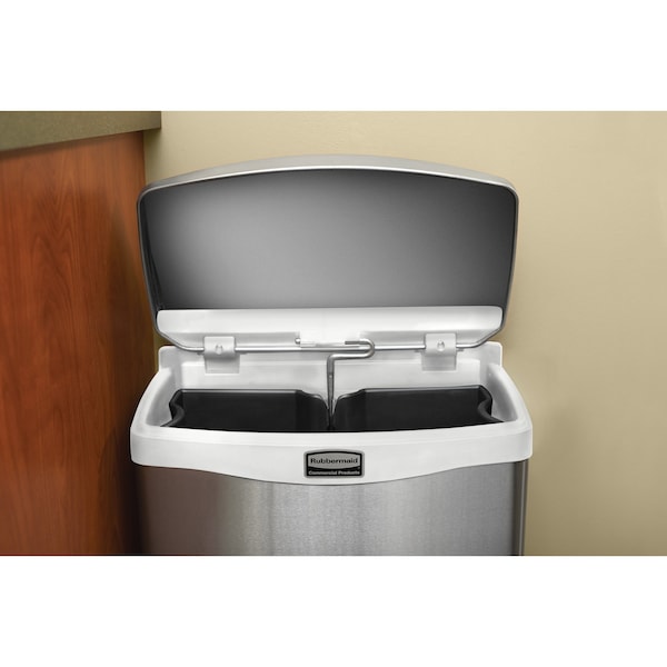 Rubbermaid Commercial 4 gal Rectangular Step Can, Black, 15 1/4 in Dia, Step-On, Stainless Steel - 1901982
