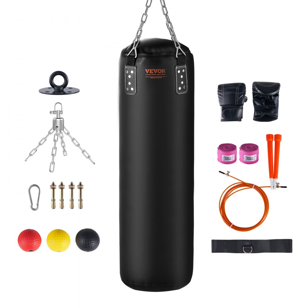 VEVOR Punching Bag for Adults, 4ft PVC Heavy Boxing Bag Set, Punching Bag with Chains and Gloves, Hanging Boxing Bag for MMA Karate Judo, Muay Thai Kickboxing Boxing, Home Gym Training, (Unfilled) - SDXLXGSSD4FT0327QV0