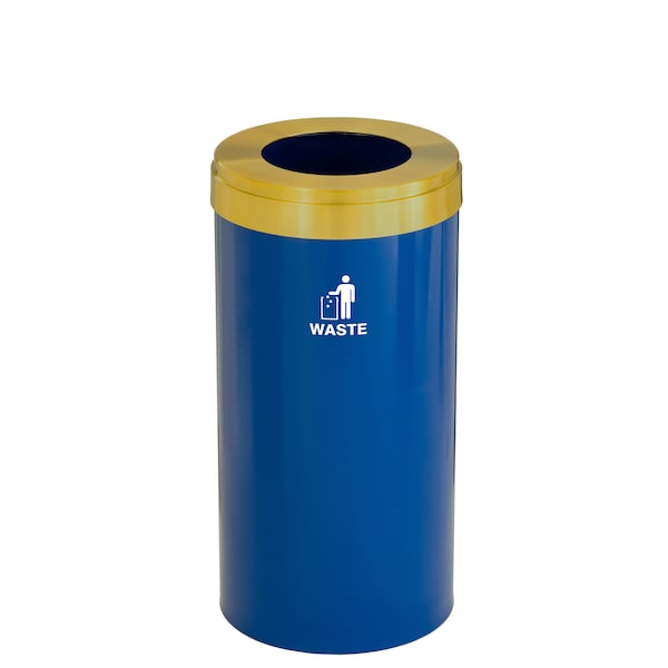 Glaro 16 gal Trash Can, Blue/Satin Brass - W-1532BL-BE-W2