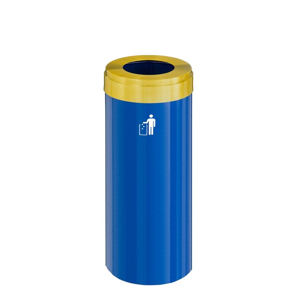 Glaro 15 gal Trash Can, Blue/Satin Brass - W-1242BL-BE-W1