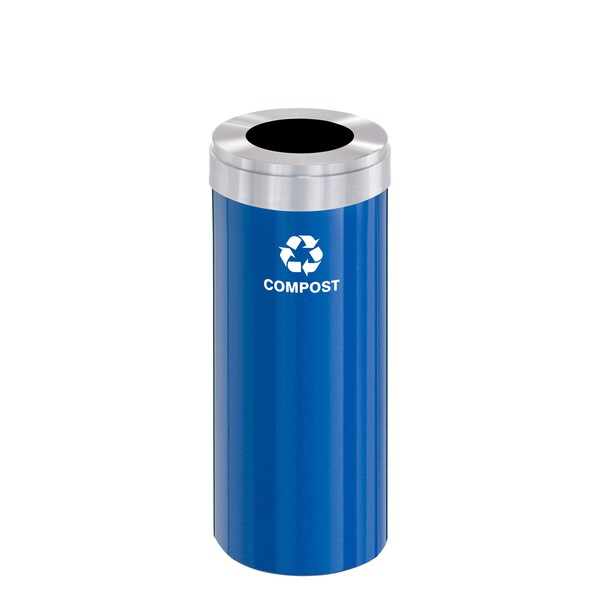 Glaro 12 gal Trash Can, Blue/Satin Aluminum - W-1232BL-SA-W6RL