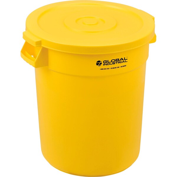 Global Industrial Plastic Trash Can with Lid, 20 Gallon Yellow - 240458YLCL