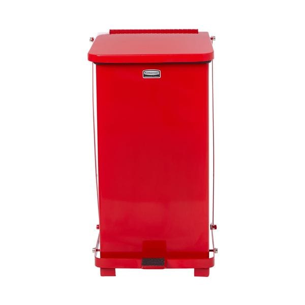 Rubbermaid Commercial 12 gal Square Step Can, Red, 14 1/4 in Dia, Step-On, Steel, Rigid Plastic - FGST12EPLRD