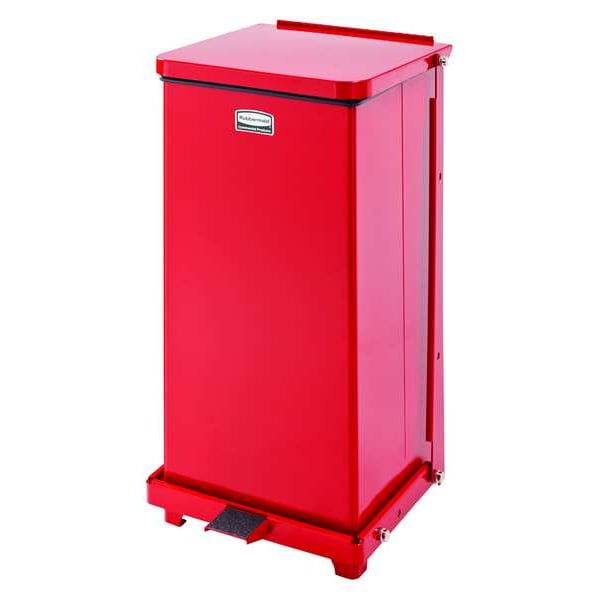 Rubbermaid Commercial 12 gal Square Step Can, Red, 14 1/4 in Dia, Step-On, Steel, Rigid Plastic - FGST12EPLRD