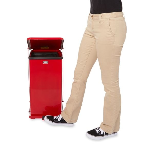 Rubbermaid Commercial 12 gal Square Step Can, Red, 14 1/4 in Dia, Step-On, Steel, Rigid Plastic - FGST12EPLRD