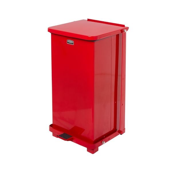 Rubbermaid Commercial 12 gal Square Step Can, Red, 14 1/4 in Dia, Step-On, Steel, Rigid Plastic - FGST12EPLRD