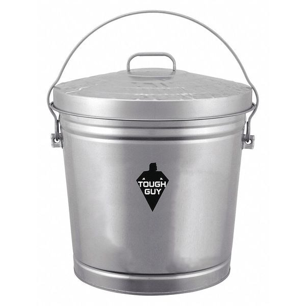 Zoro Select 10 gal Round Trash Can, Silver, Galvanized steel - 2PYW5