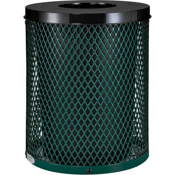 Global Industrial Outdoor Diamond Steel Trash Can With Flat Lid, 36 Gallon, Green - 261924GN