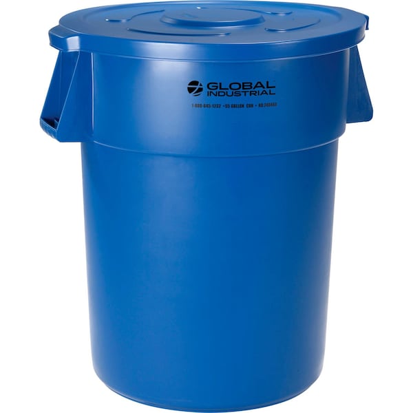 Global Industrial Plastic Trash Can with Lid, 55 Gallon Blue - 240464BLCL