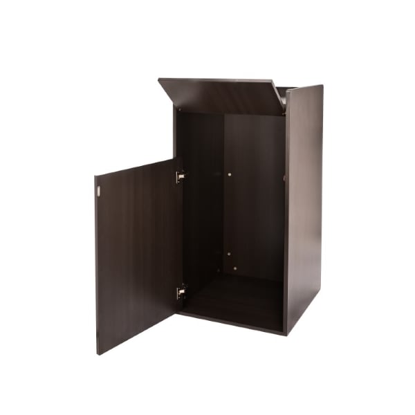Alpine Industries Black 40 Gallon Wood Receptacle Enclosure with Drop Hole and Tray Shelf - ALP476-BLK