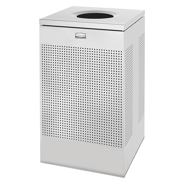 Rubbermaid Commercial 20 gal Square Trash Can, Silver Metallic, 18 1/4 in Dia, Open Top, Steel, Rigid Plastic - FGSC18EPLSM