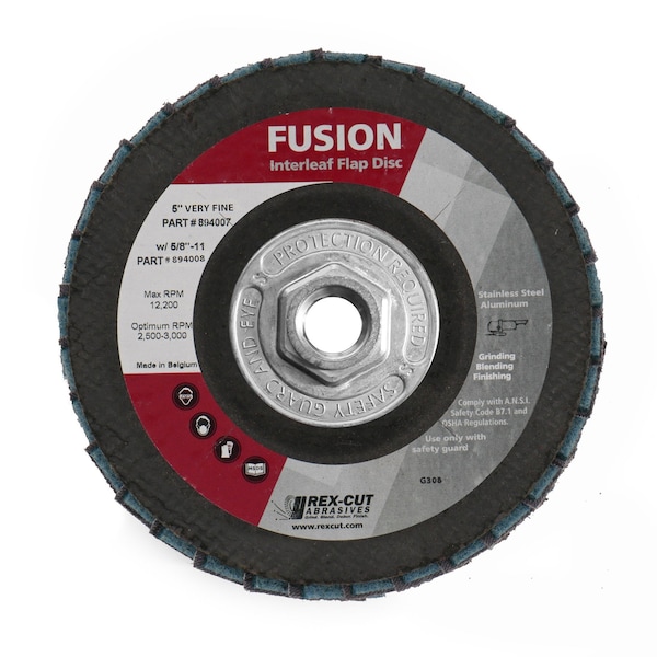 Disco de láminas Fusion de Rex Cut 5 X 5/8-11 T29 Fusion Interleaf Flap Disc Muy Fino - 894011