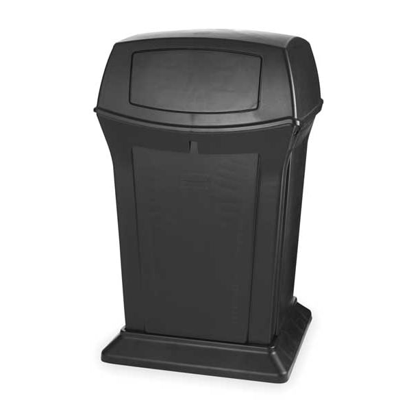 Rubbermaid Commercial 45 gal Square Trash Can, Black, 24 3/4 in Dia, Swing, Plastic - FG917188BLA