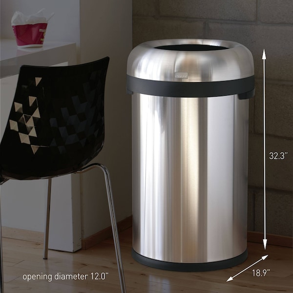 Simplehuman 30 gal Open Can, Brushed, Stainless Steel - CW1471