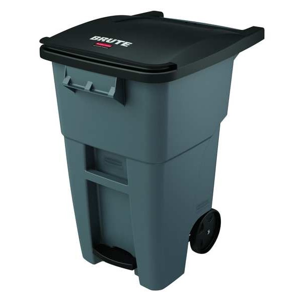 Rubbermaid Commercial 50 gal Rectangular Trash Can, Gray, 24 in Dia, Step-On, HDPE - 1971956