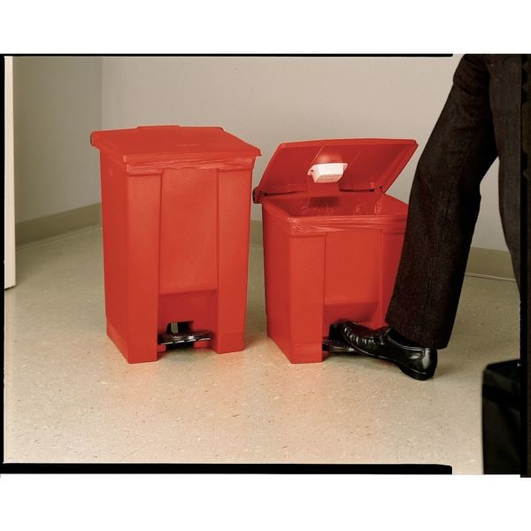 Rubbermaid Commercial 8 gal Rectangular Trash Can, Red, 16 1/4 in Dia, Step-On, Plastic - FG614300RED
