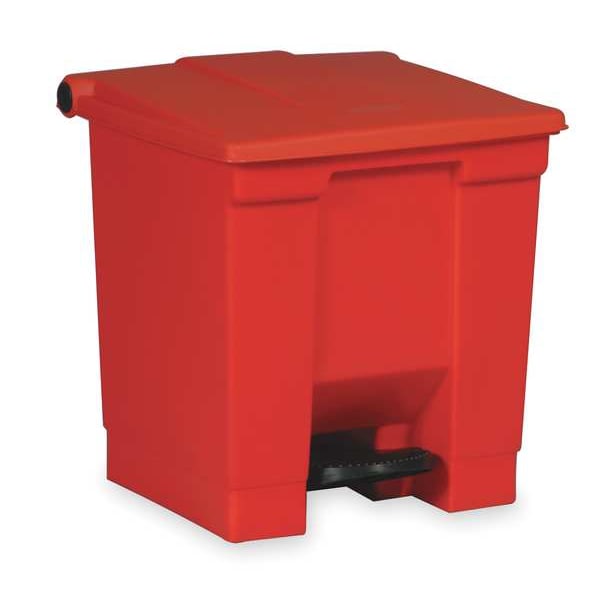 Rubbermaid Commercial 8 gal Rectangular Trash Can, Red, 16 1/4 in Dia, Step-On, Plastic - FG614300RED