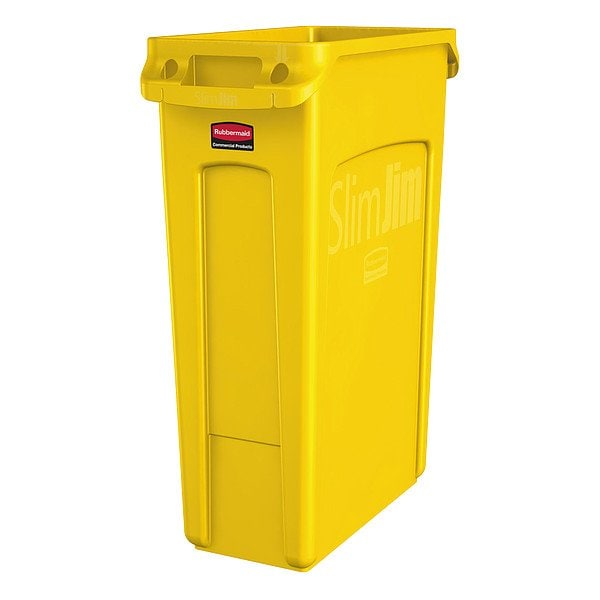 Rubbermaid Commercial 23 gal Rectangular Trash Can, Yellow, 11 in Dia, Open Top, Plastic - 1956188