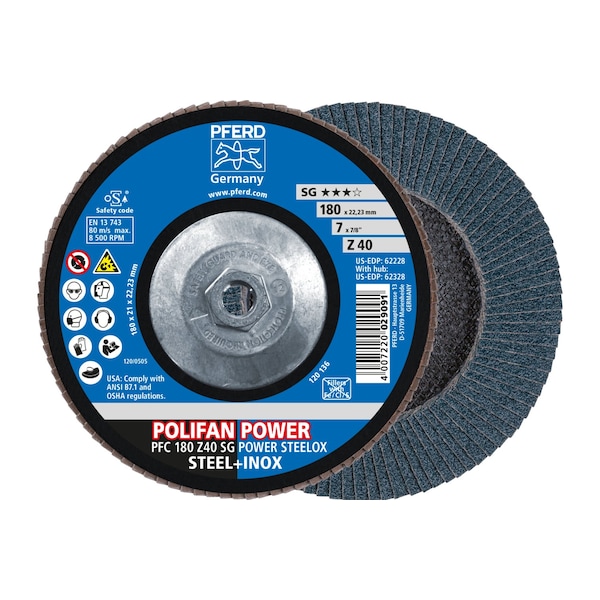 Disco de láminas POLIFAN® - Z SG POWER STEELOX, Zirconia, 40 Grit, Cónico - 62328