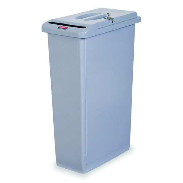 Rubbermaid Commercial 23 gal Rectangular Confidential Waste Container, Gray, 11 in Dia, Snap-On, Plastic - FG9W1500LGRAY