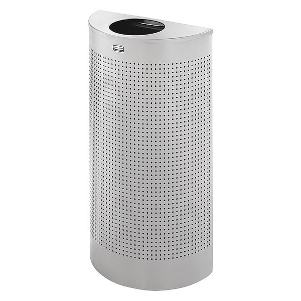Rubbermaid Commercial 12 gal Half-Round Trash Can, Silver Metallic, 17 1/2 in Dia, Open Top, Steel, Rigid Plastic - FGSH12EPLSM
