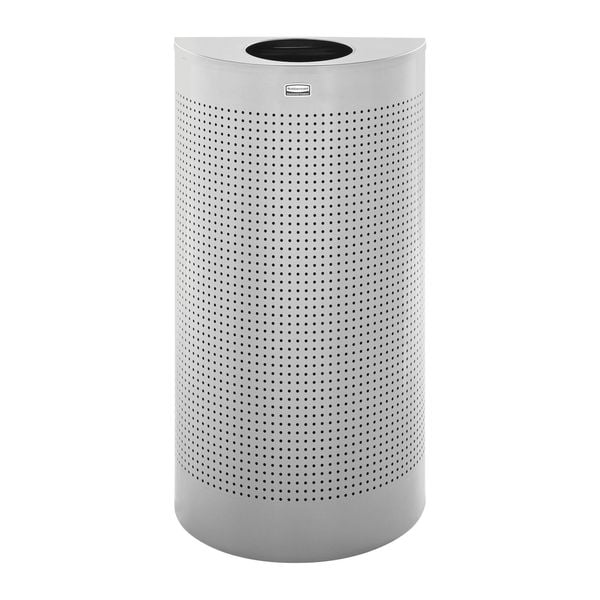 Rubbermaid Commercial 12 gal Half-Round Trash Can, Silver Metallic, 17 1/2 in Dia, Open Top, Steel, Rigid Plastic - FGSH12EPLSM