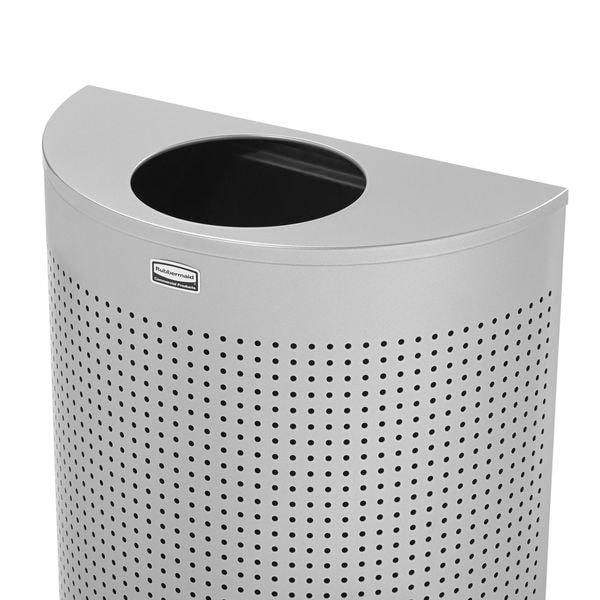 Rubbermaid Commercial 12 gal Half-Round Trash Can, Silver Metallic, 17 1/2 in Dia, Open Top, Steel, Rigid Plastic - FGSH12EPLSM