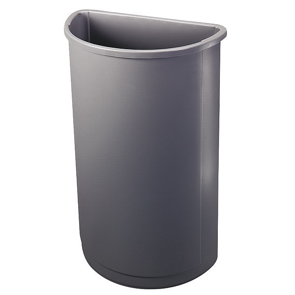 Rubbermaid Commercial 21 gal Half-Round Trash Can, Gray, 21 in Dia, Open Top, LLDPE - FG352000GRAY