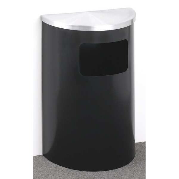 Glaro 6 gal Half-Round Wastebasket, Satin Black/Satin Aluminum, 18" Dia, Open Top, Steel - 1893-BK-SA