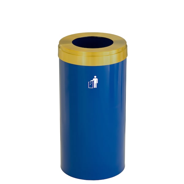 Glaro 16 gal Trash Can, Blue/Satin Brass - W-1532BL-BE-W1