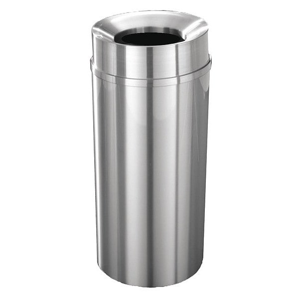Glaro 16 gal Round Trash Can, Satin Aluminum, 15" Dia, Open Top, Aluminum - F1533-SA-SA
