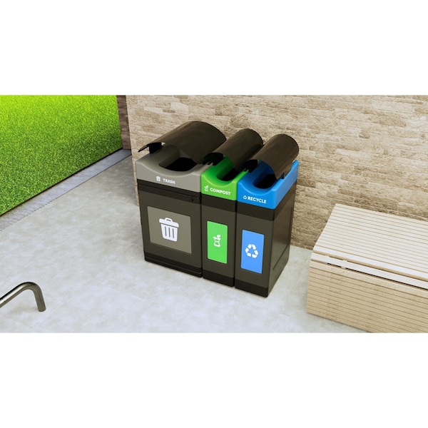 Commercial Zone Products 1 x 55 gal 2 x 30 gal narrow units Square, Rectangular Waste Container, Black w/ three lid colors - 787304MSA
