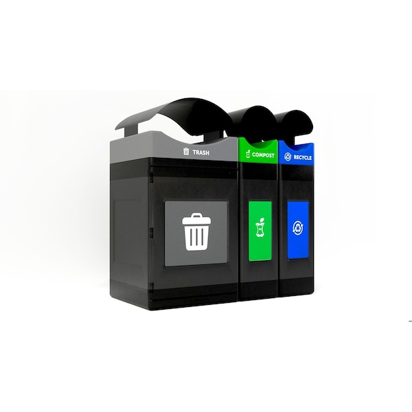 Commercial Zone Products 1 x 55 gal 2 x 30 gal narrow units Square, Rectangular Waste Container, Black w/ three lid colors - 787304MSA