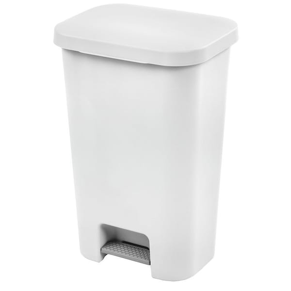 Sterilite COLORmaxx Trash Can with Lid, 11.9 gal Capacity, Plastic, White, Textured, Step-On Lid Closure - 10698004